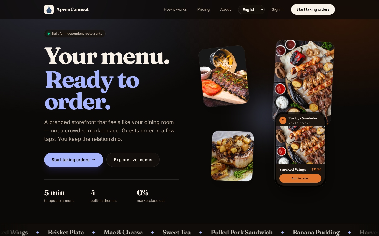 ApronConnect — branded restaurant menu, ready to order
