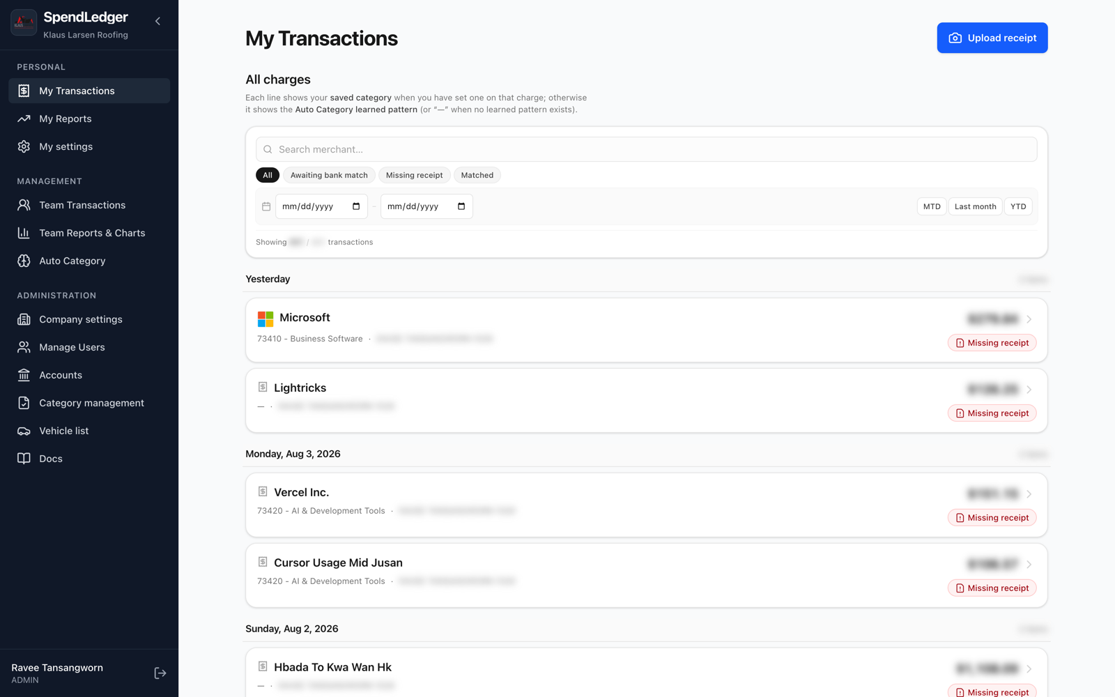 SpendLedger expense analytics dashboard